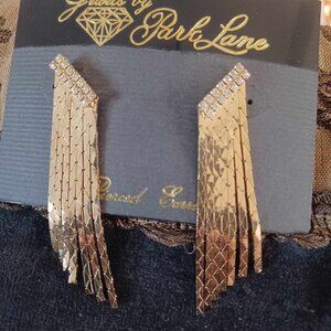 Vintage 1980's Gold Tone Serpentine & Faux Diamond Disco Earrings, Never Worn